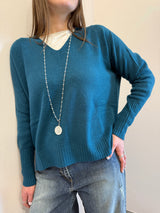 Maglione in viscosa scollo a V Kontatto color pavone