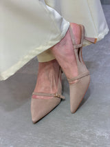 Slingback "Mary Jane" in Suede Taupe