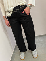 Pantalone Barrell fit in tela di cotone , nero