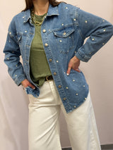 Camicia Denim con ricami roselline