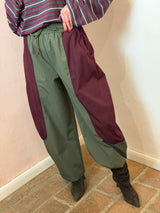Pantalone a contrasto con coulisse , Verde Oliva e Bordeaux - Lumina