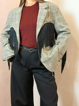 Blazer a quadri con frange statement- Lumina
