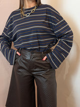 Maglia a righe oversize, Blu e Marrone- Lumina