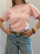 T-shirt rosa con scritta ricamata “bollicine”