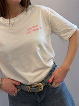 Maglietta ricamata rosa 50% bella/50% monella