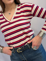 Maglia scollo a V rossa/blu Susy Mix