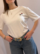 Maglietta ricamata bassotto azzurro