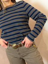 Maglia a righe blu- tortora, girocollo - Lumina