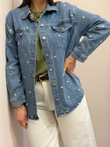 Camicia Denim con ricami roselline