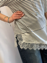 Maglia rigata blu+ bordi in pizzo Susy Mix