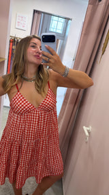 Abito Midi Vichy Rosso