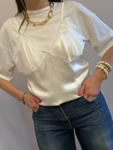 T-shirt con top in raso bianco Tensione in