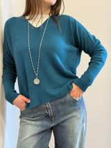 Maglione in viscosa scollo a V Kontatto color pavone