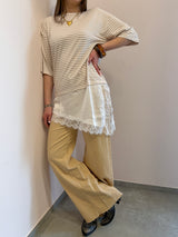 Maglia rigata beige + bordi in pizzo Susy mix