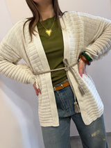 Cardigan frange, kontatto color panna