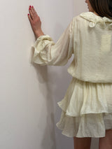 Abito Corto Romantico con Volant e Maniche a Palloncino – Color Panna You Decide