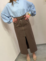 Abito intero effetto spezzato , azzurro&ciccolato