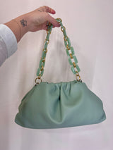 Borsa maxi clutch in pelle salvia