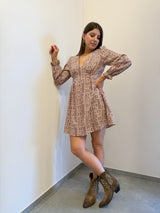 Abito corto fiori bordeaux Kontatto