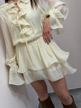Abito Corto Romantico con Volant e Maniche a Palloncino – Color Panna You Decide