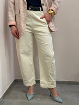 Pantalone Barrel in tela di cotone, panna