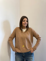 Maglione in viscosa scollo a V Kontatto color biscotto