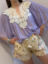 Camicia in mussola lilla , ricamata - You Decide