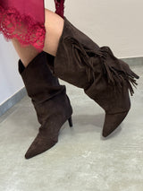 Stivale scamosciato con frange moro