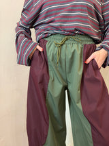 Pantalone a contrasto con coulisse , Verde Oliva e Bordeaux - Lumina