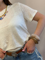 T-shirt avorio in lino - Art Love