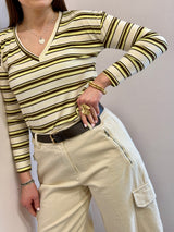 Maglia con scollo a V rigata, giallo/marrone susy mix