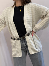 Cardigan frange, kontatto color panna