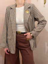 Blazer Pied-de-Poule con Spilla Gioiello