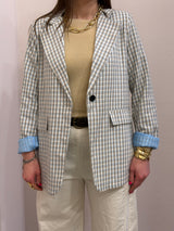 Blazer Oversize Vichy in Celeste Polvere
