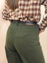Pantaloni Wide-Leg in Cotone verde - tensione in