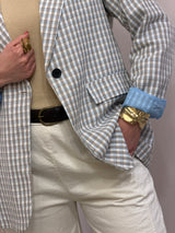 Blazer Oversize Vichy in Celeste Polvere