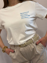 T-shirt ricamata azzurra canzone Cremonini
