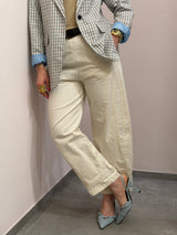 Pantalone Barrel in tela di cotone, panna