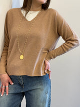 Maglione in viscosa scollo a V Kontatto color biscotto