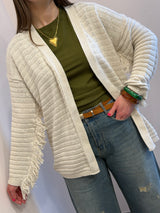 Cardigan frange, kontatto color panna