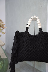 Borsa in maglia nera tracolla removibile