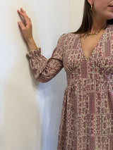 Abito corto fiori bordeaux Kontatto