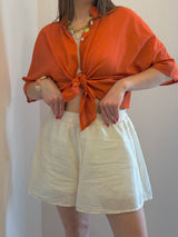 Shorts in mussola , color burro - Tensione in