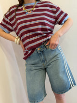 T-shirt a righe bordeaux / azzurro - Tensione in