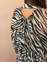 Abito corto in tulle stampa animalier bianco/nero - Lumina