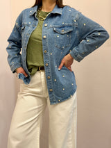Camicia Denim con ricami roselline