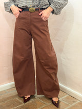 Pantaloni Wide-Leg in Cotone - Marrone Tabacco - Tensione in