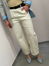 Pantalone Barrel in tela di cotone, panna