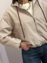 Giubbino Windbreaker Oversize con Cappuccio beige
