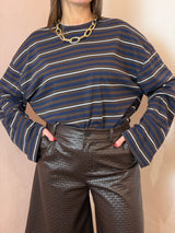 Maglia a righe oversize, Blu e Marrone- Lumina